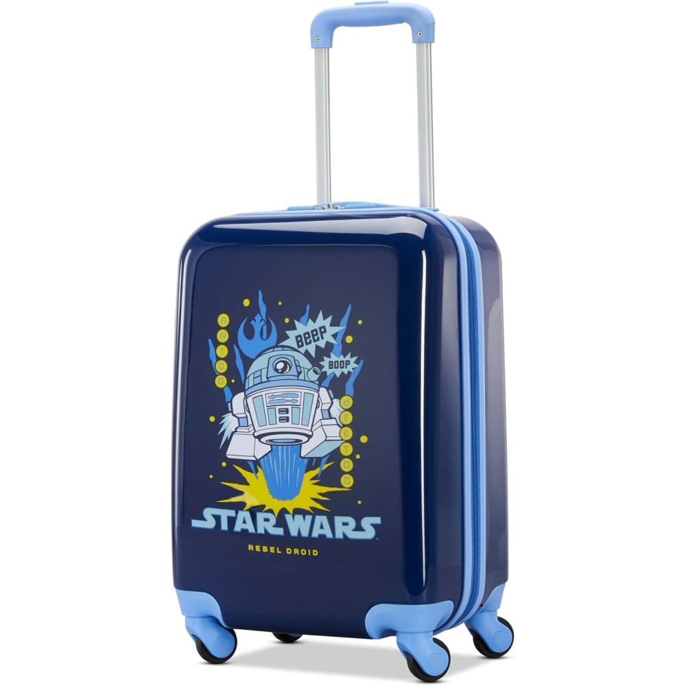 imageAmerican Tourister Disney Frozen CarryOn Luggage  Airline Approved Durable Hardshell with Favorite Frozen Characters  Roll Confidentially with Spinner Wheels ampamp Colorful Adjustable HandleR2D2
