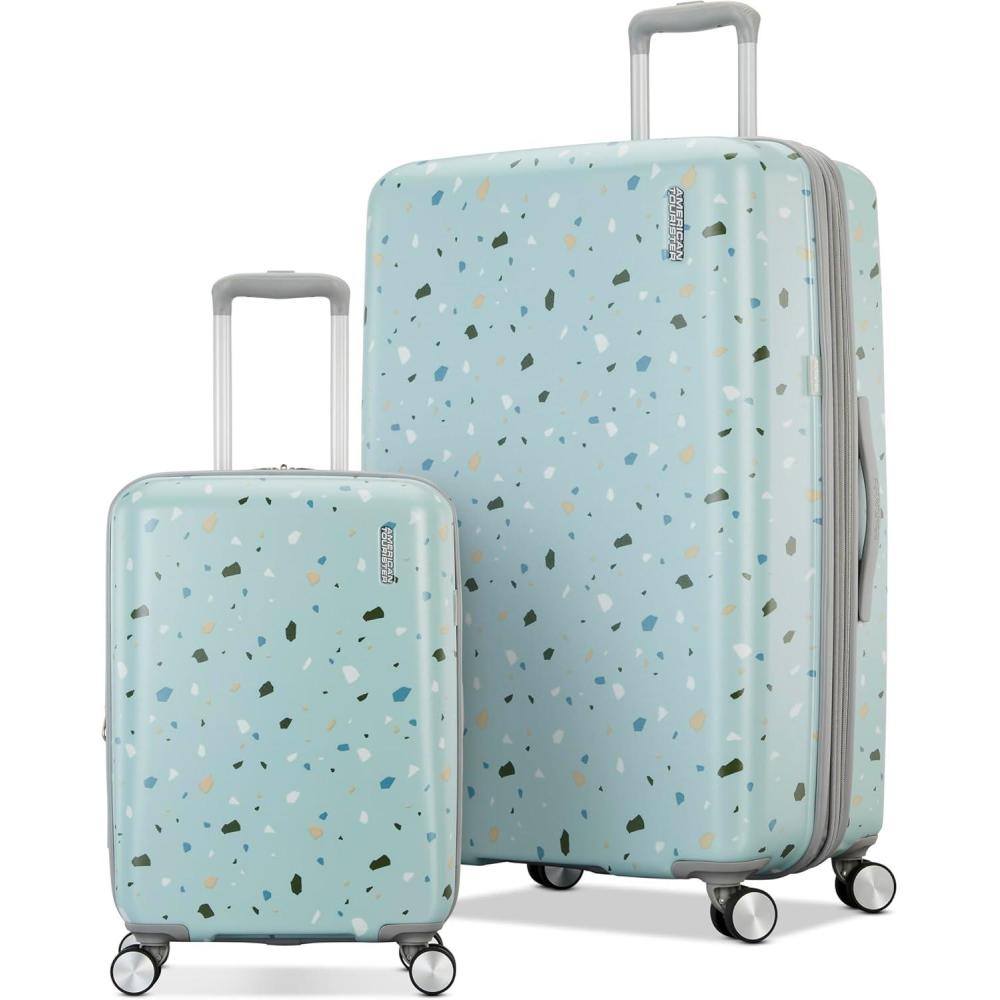 imageAmerican Tourister Moonlight II Hardside Expandable Luggage with Spinner Wheels Ombre Peach CarryOn 20InchBlue Terazzo