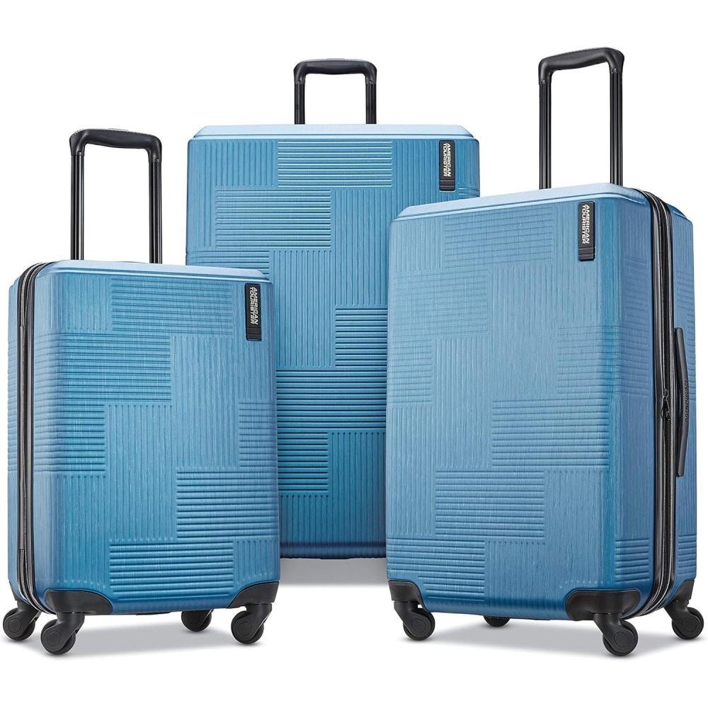 imageAmerican Tourister Stratum XLT Expandable Hardside Luggage with Spinner Wheels Jet Black CarryOn 21InchBlue Spruce