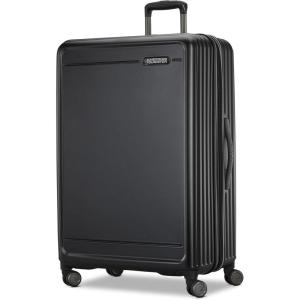 American Tourister Fathead Large Checked Luggage – Customize with Favorite Sports or Character Decal – Durable ABS Hardshell with 1.5″ Expansion – 360° Spinner Wheels – RightHeight™ Handle – White(Black)